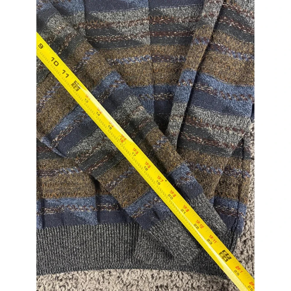 Vintage Croft & Barrow Mens Large Geometric Knit Sweater Blue Brown 90s Pullover